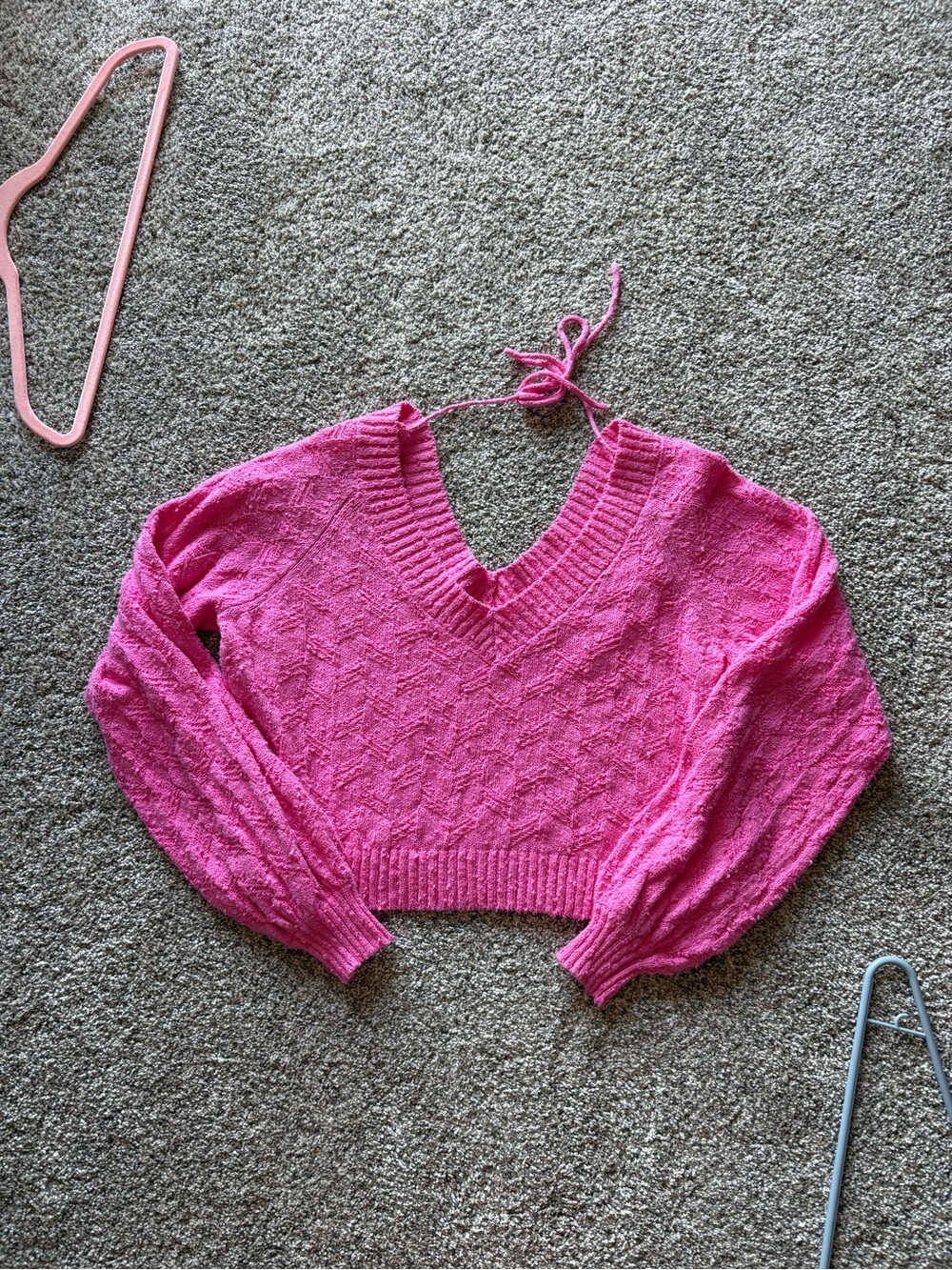 Altar'd State Hot Pink Cropped V-Neck Sweater